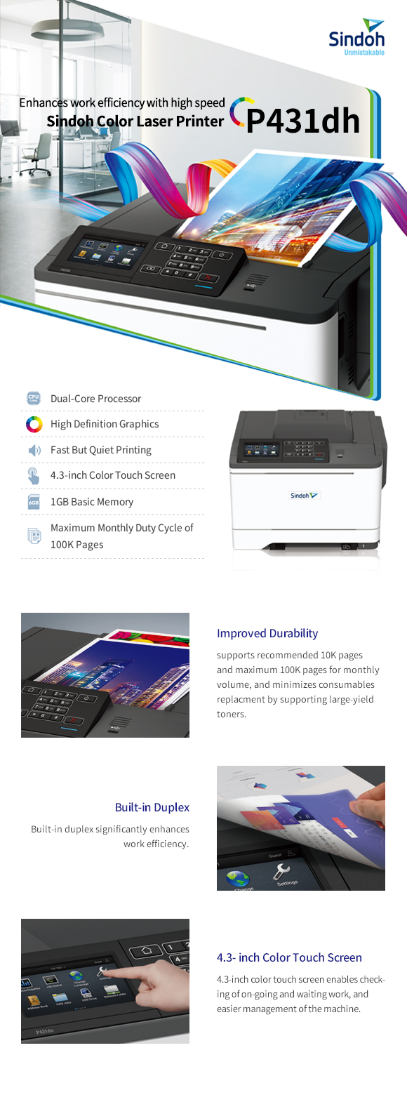 Color Laser Printer P431dn - Sindoh